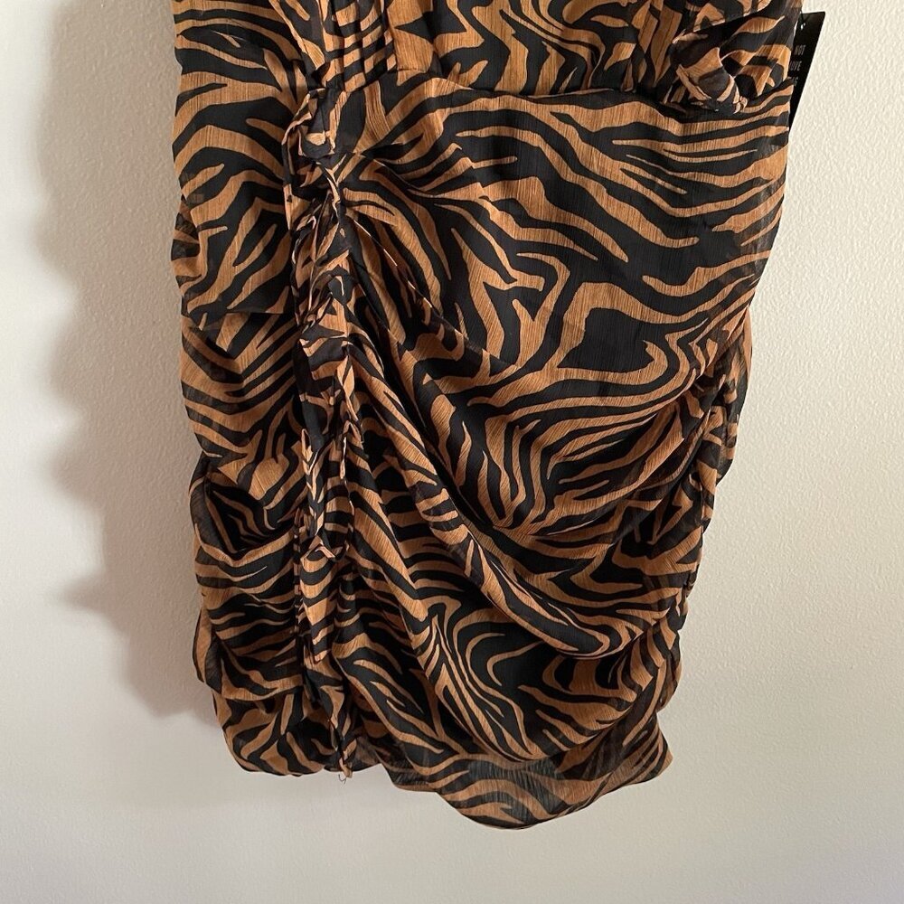 Express Women M Tiger Animal Print Sleeveless Ruffle Ruched Mini Dress NWT - Picture 5 of 12